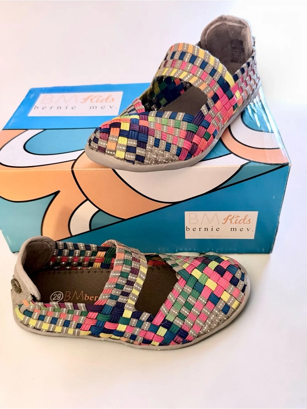 bernie mev. Kids Cuddly Multicolor Woven Mary Jane Slip-on Shoes size 11.5-12
